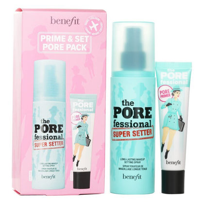 Benefit Prime & Set Pore Pack: The Porefessional Smoothing Face Primer + Super Setter Long Lasting Makeup Setting Spray 2pcs